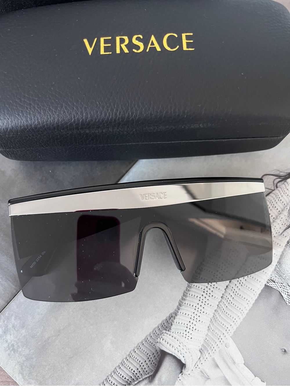Versace Oversized Black Shield Sunglasses